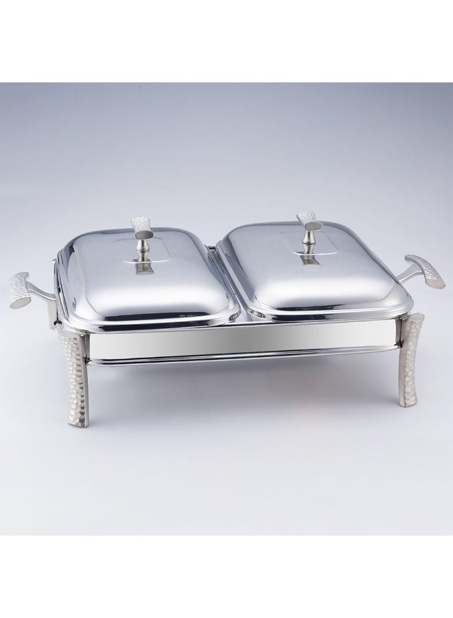 Pristine سخان طعام بيضاوي من الفولاذ المقاوم للصدأ 2 قسم متين وأنيق مثالي للحفاظ على الطعام ساخنًا مثالي للحفلات والبوفية والتجمعات العائلية فضي 2x1500 مل 51X32X15 سم