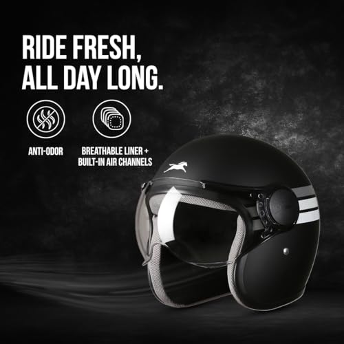 TVS Cruisetown Open Face Helmet � Half Face Helmet for Riders | ISI & DOT Certified | Premium Protection for Men & Women | Comfortable, Durable & Lightweight Design with Visor(Black V1/L) - Image 3