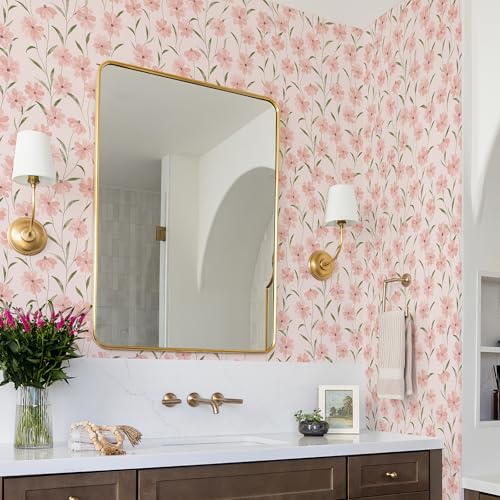 Simon&Siff Pink Floral Peel and Stick Wallpaper 17.3"x400" Vintage Green Leaves Wall Paper Self Adhesive Removable Botanical Waterproof Contact Paper for Bedroom Cabinet - Image 5