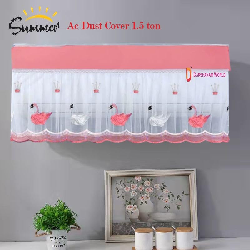 DARSHANAM WORLD Jacquard Premium Work Indoor AC Dust Protection Cover Dust Proof Washable AC Cover for All Season Open Type Running Mode AC Cover 1.5 Ton (38 X 12 X 9 inch ) (PINK DUCK) - Image 2