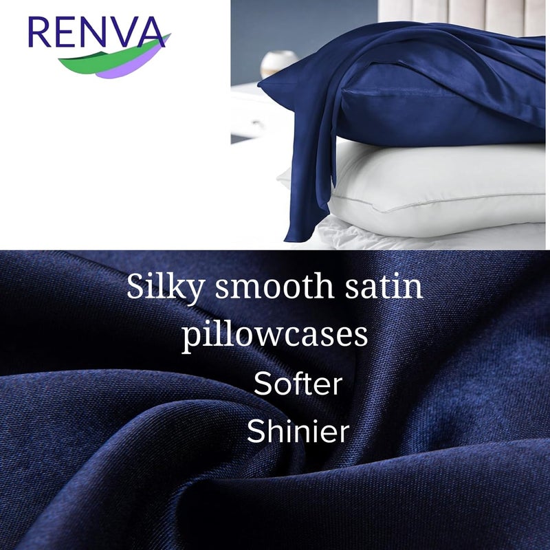 RENVA Set of 2 Satin Silk Pillowcase for Hair and Skin Standard Size 18"X 28" with Soft Breathable Smooth Cooling Pillow Covers for Sleeping (2, Blue) - Image 5