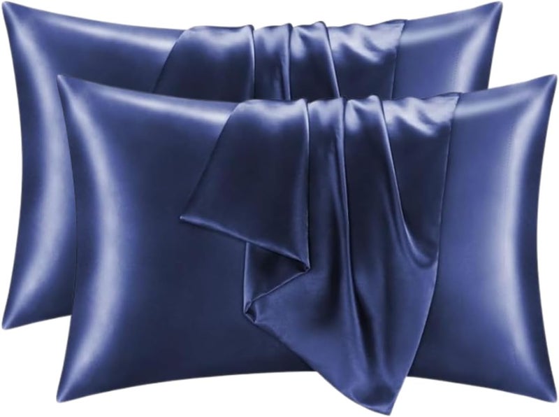 RENVA Set of 2 Satin Silk Pillowcase for Hair and Skin Standard Size 18"X 28" with Soft Breathable Smooth Cooling Pillow Covers for Sleeping (2, Blue) - Image 1