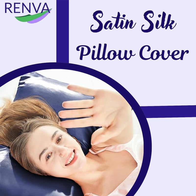RENVA Set of 2 Satin Silk Pillowcase for Hair and Skin Standard Size 18"X 28" with Soft Breathable Smooth Cooling Pillow Covers for Sleeping (2, Blue) - Image 3