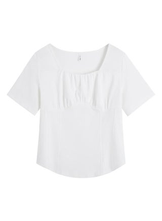 Square Collar Irregular Fishbone Short-sleeved T-shirt Large Size Shoulder Slimming Design Sense Niche Short Top For Chubby Girls 62607 - pzsku/Z85352C8E868CE7001EB2Z/45/_/1732280464/d3b2a854-d49d-4e1f-9308-98f02126cf9b