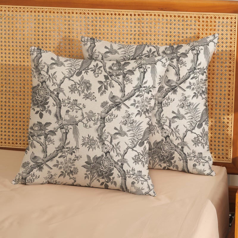 GOLIANDA Black Floral Bird Pillow Covers 18x18 Set of 2 Chinoiserie Throw Pillows Black Vintage Flowers Bird Decorative Pillow Cases Outdoor Chinoiserie Decor Farmhouse Cushion Case for Couch Sofa - Image 2