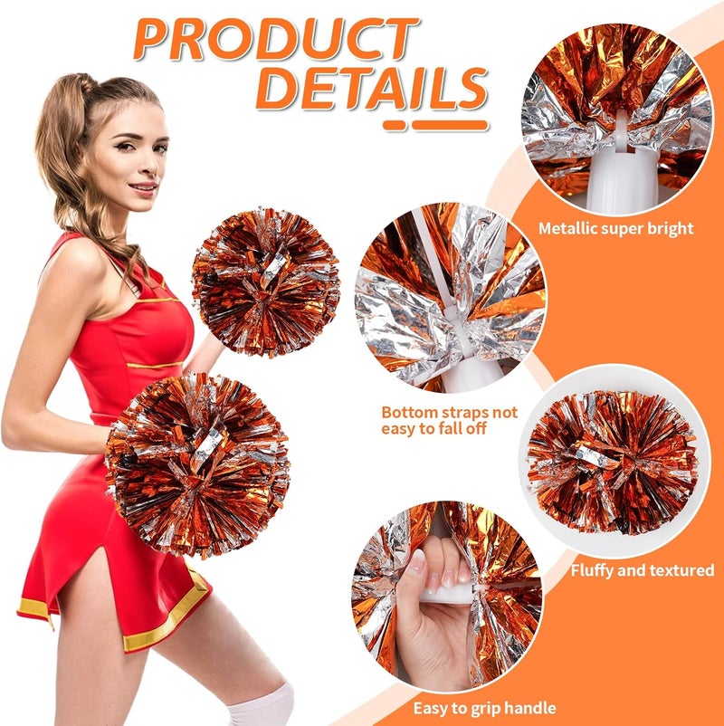 CREATIEE-PRO 4Pcs Metallic Cheerleading Pom Poms, Creatiee 2 Pair Cheerleader Cheering Squad Pompoms for School Sports Dance Games Team Spirit Cheer - Image 2