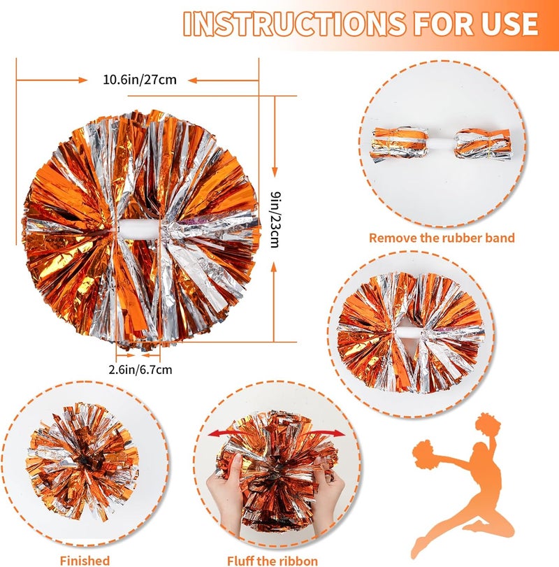 CREATIEE-PRO 4Pcs Metallic Cheerleading Pom Poms, Creatiee 2 Pair Cheerleader Cheering Squad Pompoms for School Sports Dance Games Team Spirit Cheer - Image 3