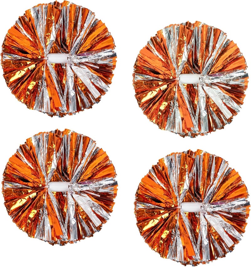 CREATIEE-PRO 4Pcs Metallic Cheerleading Pom Poms, Creatiee 2 Pair Cheerleader Cheering Squad Pompoms for School Sports Dance Games Team Spirit Cheer - Image 1