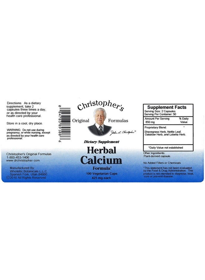 Christopher's Original Formulas Herbal Calcium, Natural Bone Support, 100 Caps, Pack of 1