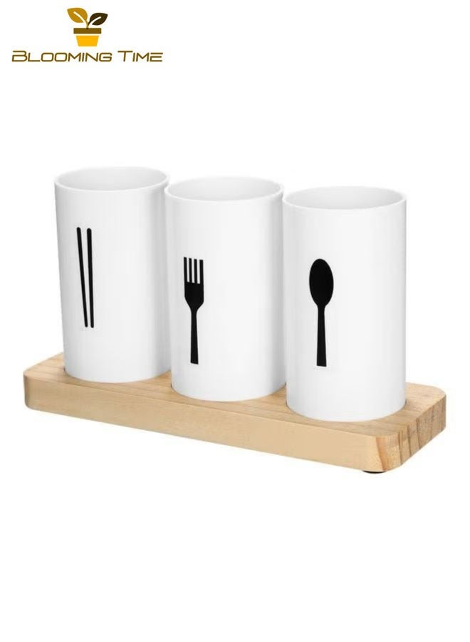 BLOOMING TIME Tableware storage three-piece set, chopsticks, spoon, fork, white 24.3*9.3*13.5 cm - Image 1