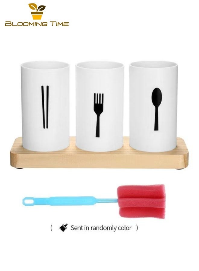 BLOOMING TIME Tableware storage three-piece set, chopsticks, spoon, fork, white 24.3*9.3*13.5 cm - Image 2