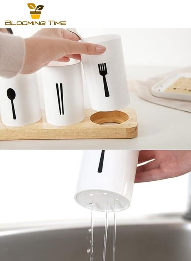 BLOOMING TIME Tableware storage three-piece set, chopsticks, spoon, fork, white 24.3*9.3*13.5 cm - Image 3