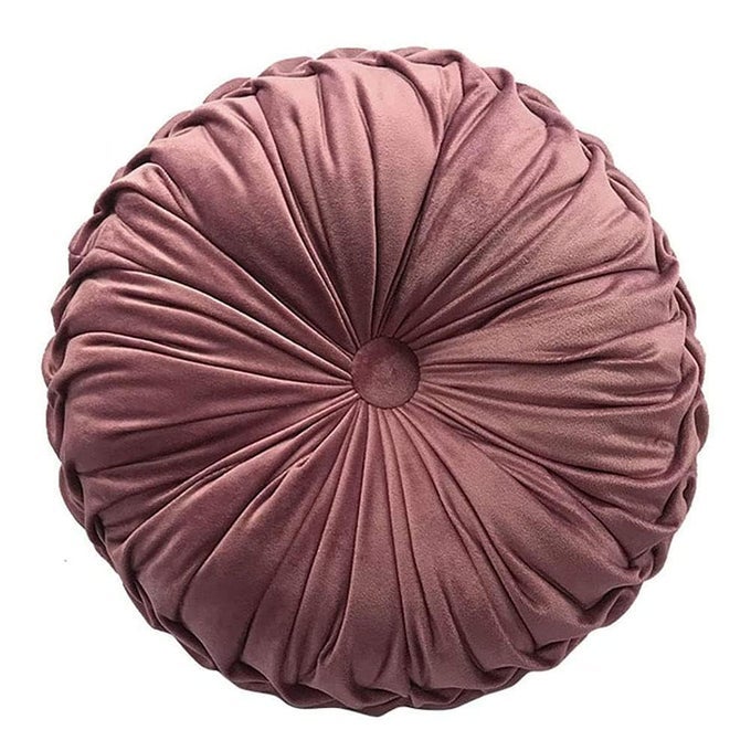 ROUND THROW PILLOW VELVET HOME DECORATION PLEATED ROUND PILLOW CUSHION FOR COUCH CHAIR BED CAR BLUSH
