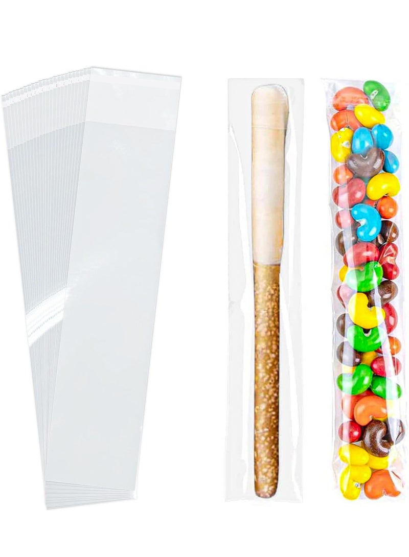 أكياس السيلوفان، أكياس علاج 100 قطعة، أكياس هدايا بلاستيكية ذاتية اللصق، حقيبة سيلوفان قابلة للإغلاق لقضبان بريتزل، حلوى، وجبة خفيفة 5 × 20 سم أكياس بريتزل الفردية - Image 1