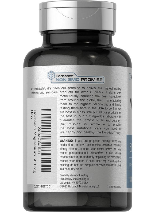 Horbäach Magnesium 500mg | 180 Caplets | Vegetarian, Non-GMO, and Gluten Free Supplement - Image 3