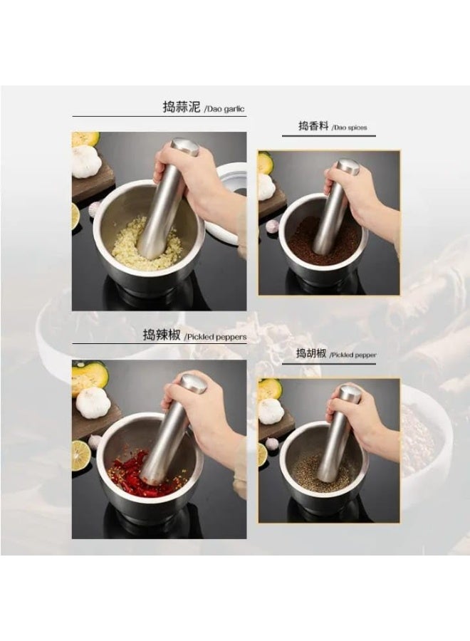 Stainless steel mortar and pestle (SUS304) with lid – Heavy-duty manual spice and garlic grinder – Versatile kitchen tool for grinding herbs and spices - Image 5