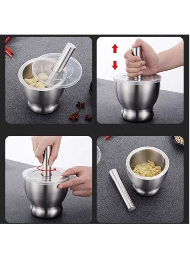 Stainless steel mortar and pestle (SUS304) with lid – Heavy-duty manual spice and garlic grinder – Versatile kitchen tool for grinding herbs and spices - Image 3