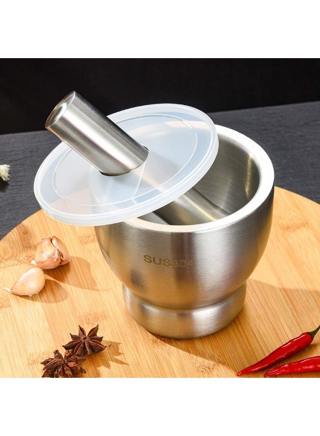 Stainless steel mortar and pestle (SUS304) with lid – Heavy-duty manual spice and garlic grinder – Versatile kitchen tool for grinding herbs and spices - Image 1