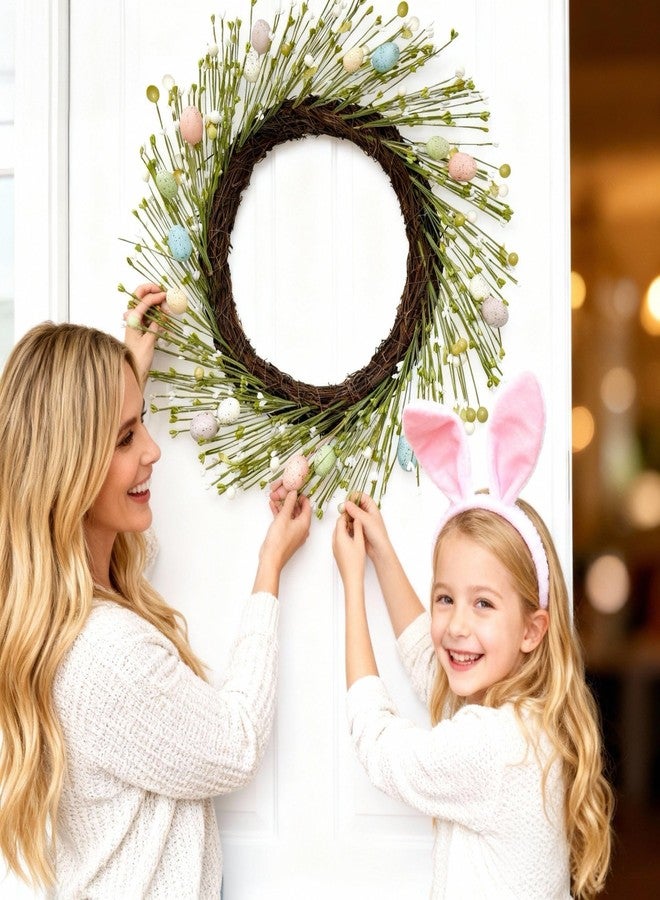 HipTree 20 Inch Farmhouse Easter Wreath for Front Door, Artificial Pastel Spring Wreath with Mini Easter Eggs, Handcrafted Wreaths for Entryway Mantel Window Indoor Outdoor Decorations - Image 2
