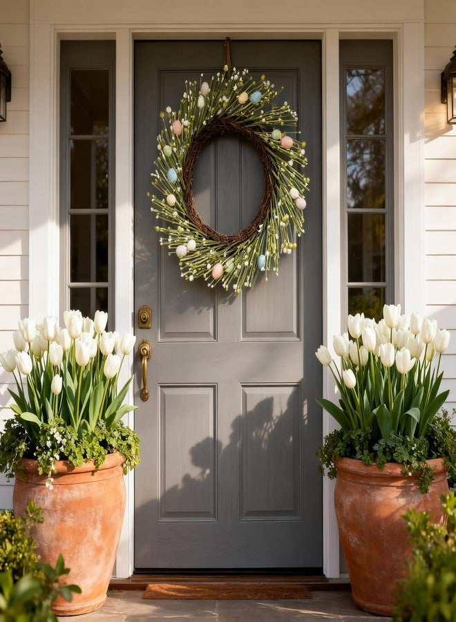 HipTree 20 Inch Farmhouse Easter Wreath for Front Door, Artificial Pastel Spring Wreath with Mini Easter Eggs, Handcrafted Wreaths for Entryway Mantel Window Indoor Outdoor Decorations - Image 3