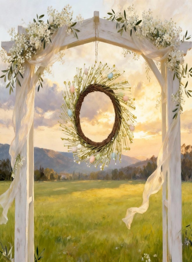 HipTree 20 Inch Farmhouse Easter Wreath for Front Door, Artificial Pastel Spring Wreath with Mini Easter Eggs, Handcrafted Wreaths for Entryway Mantel Window Indoor Outdoor Decorations - Image 4