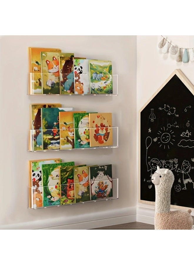 ShebSheb 3-Pack Wall-Mounted Book Rack, Newspaper and Magazine Bookshelves , Modern Bedroom File Holder Storage, Suitable for Kids Room/Bedroom/Playroom/Small Spaces(17.7" L x 2" W x 3.5" H) - Image 1