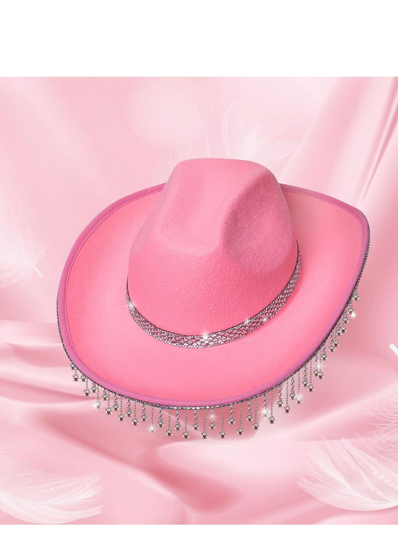 SYOSI Rhinestone Cowgirl Hat and Black Cowboy Hat, Diamond Fringe for Women Men - Image 5
