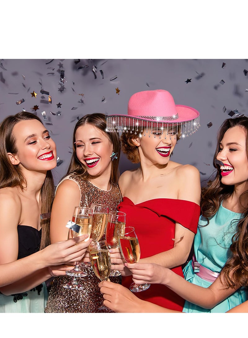 SYOSI Rhinestone Cowgirl Hat and Black Cowboy Hat, Diamond Fringe for Women Men - Image 2