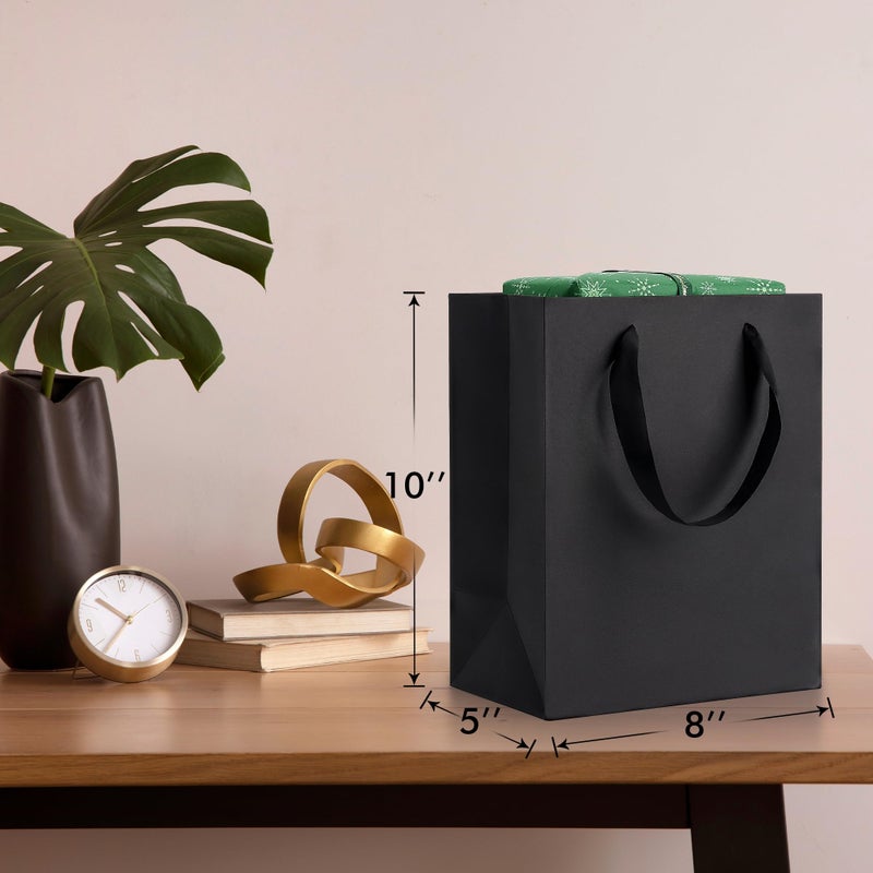 MOXARYSU Black Gift Bags With Handles: Small Medium 8x5x10 Inch 6pcs Black Paper Gags Bulk For Party Shopping Birthday Wedding - Image 2