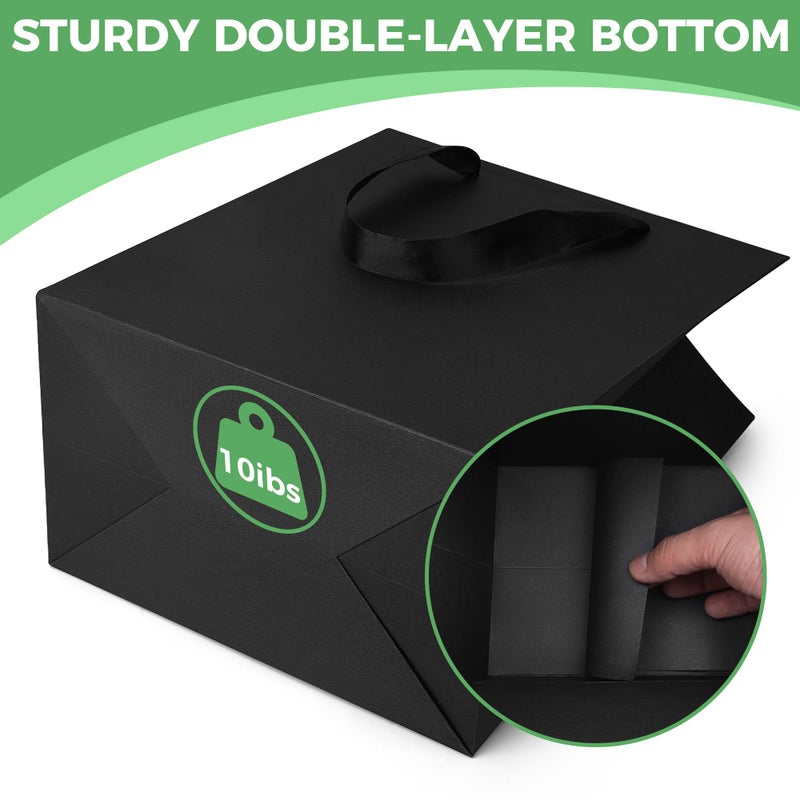 MOXARYSU Black Gift Bags With Handles: Small Medium 8x5x10 Inch 6pcs Black Paper Gags Bulk For Party Shopping Birthday Wedding - Image 4