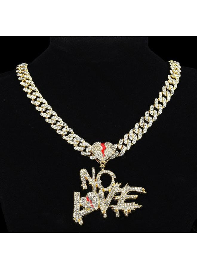 Generic European And American Explosives No Love Letter Pendant Exaggerated Heart Cracked Full Diamond Letter Pendant Necklace 
