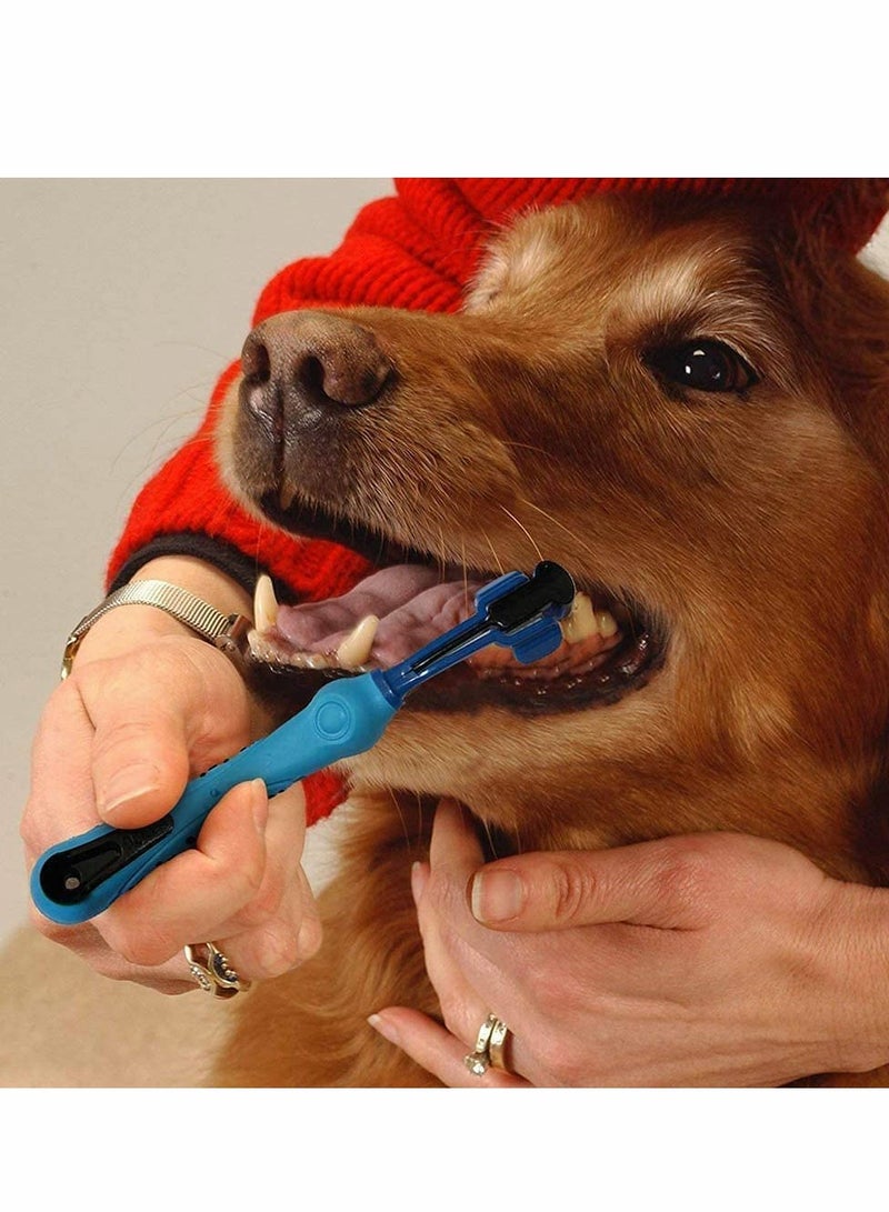 Excefore Pet Toothbrush, 2 Pack Three Sided Pet Toothbrush Dog Brush Remove Bad Breath Tartar Teeth Care Dog Cat Cleaning Mouth (Blue, Orange） - Image 1