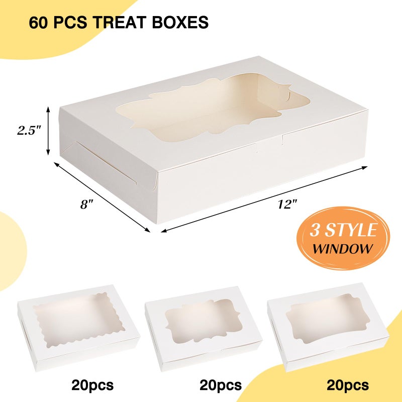 TOMNK 60pcs Cookie Boxes, 12x8x2.5 Inches 3 Style Strawberry Boxes, Treat Containers with Window for Candies, Chocolate Strawberries, Cakes, Muffins, Donuts - Image 2