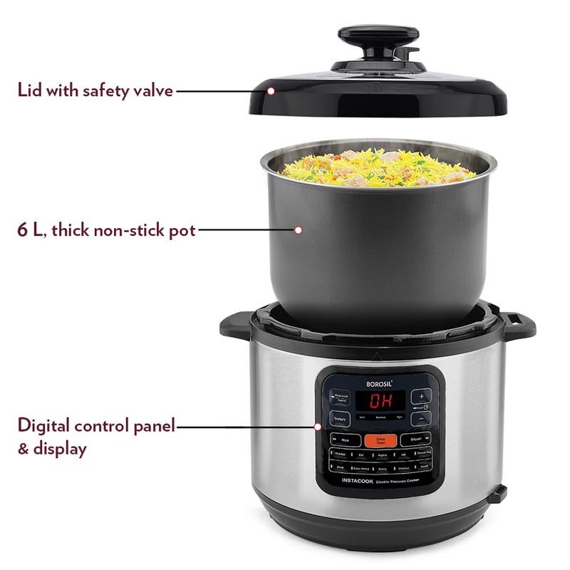 Borosil Instacook 6 L Electric Stainless Steel Pressure Cooker 12 Digitized Indian Cooking Programs 15 Hour Delay Timer One Touch Instat Cooking Idli Maker Rice Cooker 2 Year Warranty - Image 4