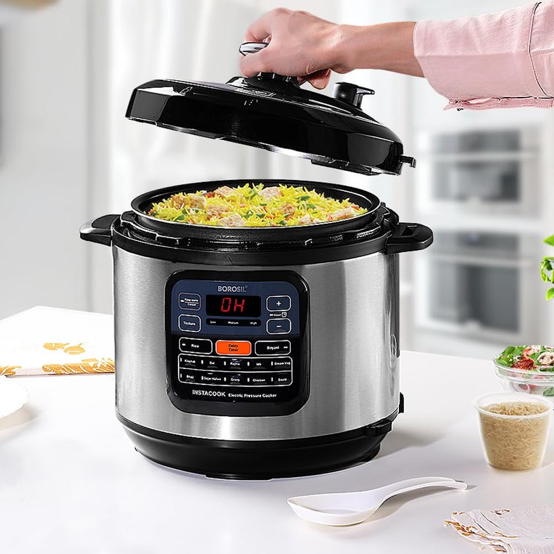 Borosil Instacook 6 L Electric Stainless Steel Pressure Cooker 12 Digitized Indian Cooking Programs 15 Hour Delay Timer One Touch Instat Cooking Idli Maker Rice Cooker 2 Year Warranty - Image 2