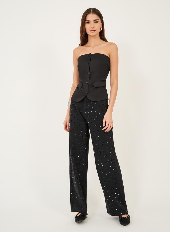 Styli Solid Bandeau Neck Waistcoat with Pockets Detail - Image 2