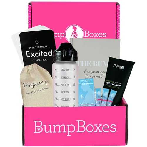 Bump Boxes 1st Trimester Pregnancy Gifts for Expecting Moms with Water Bottle, Journal, Lotion and Milestone Cards, Gift for Mother to Be - Image 1