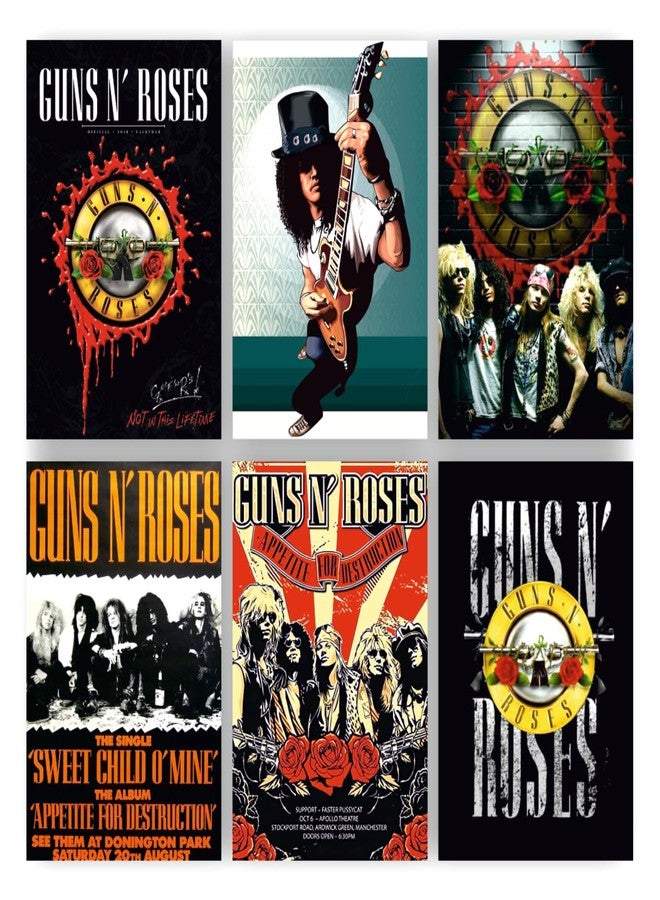 POSTER WALLAH Guns & Roses Poster for Home Office and Student Room Wall | Aesthetic Poster | Wall Decor (12x8 Inch) Set of 6 Pieces - Image 1
