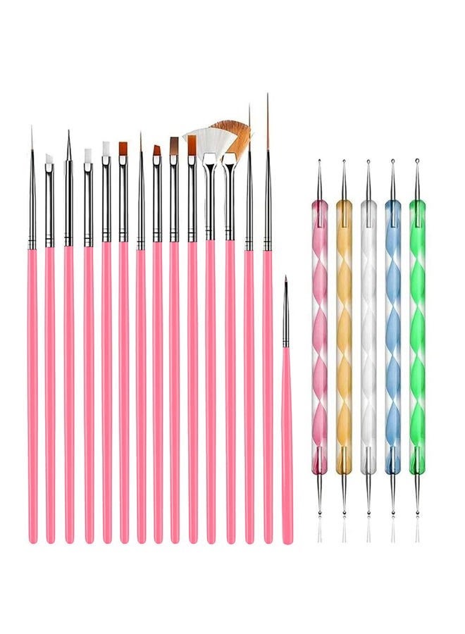AIBEE 20pcs Nail Art Design Tools, 15pcs Brushes Kit with 5pcs Dotting Pens, PINK - Image 1