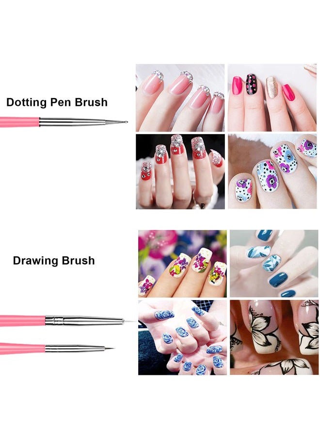 AIBEE 20pcs Nail Art Design Tools, 15pcs Brushes Kit with 5pcs Dotting Pens, PINK - Image 2