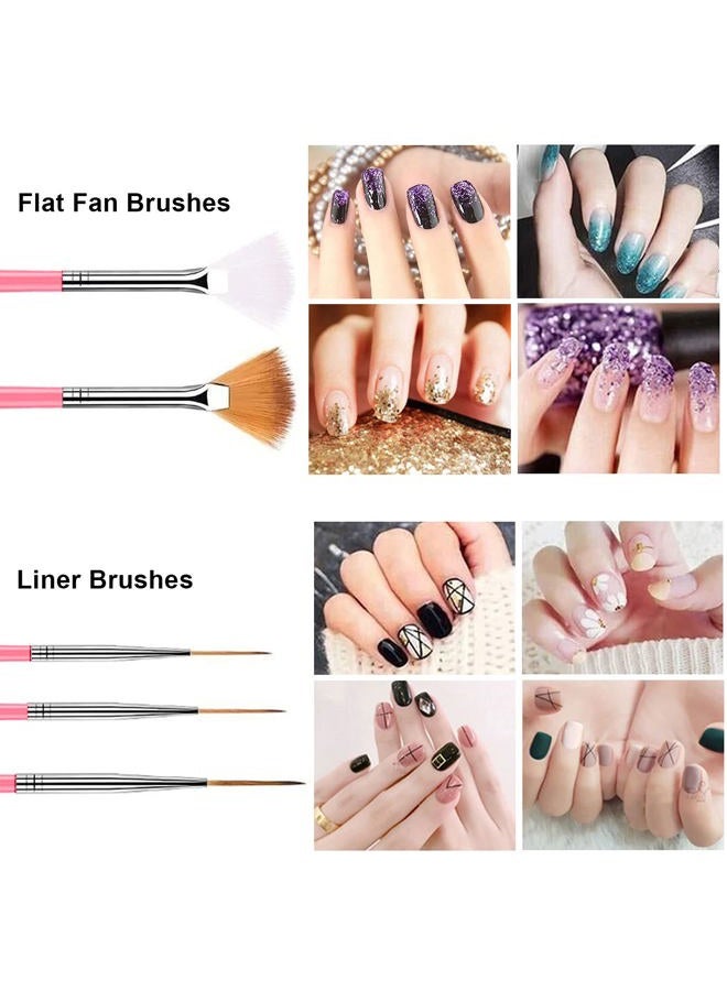 AIBEE 20pcs Nail Art Design Tools, 15pcs Brushes Kit with 5pcs Dotting Pens, PINK - Image 4