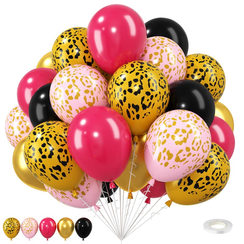 Vibzox Cheetah Balloons, 12 Inch Pink Black Gold Leopard Print Balloons Cheetah Print Latex Jungle Animal Balloon Cheetah Decoration for Wild Birthday Baby Shower Zoo Jungle Safari Theme Party Supplies - Image 1