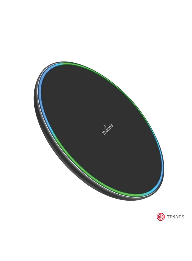 Trands 15W Fast Magnetic Wireless Charger Pad with Smart LED Indicator & Type-C Cable, Black - Image 1