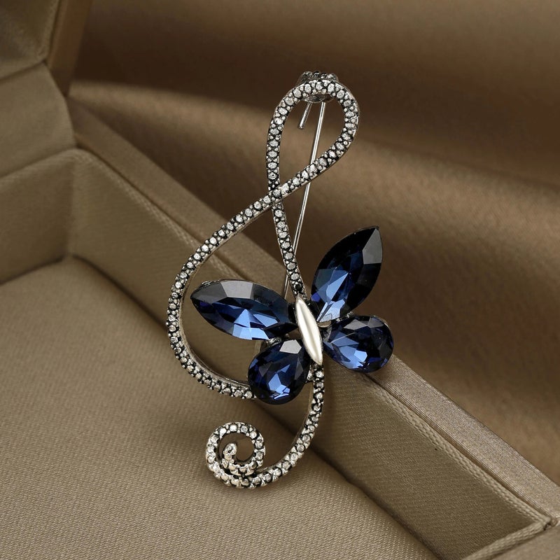 The Black Pearl Accessories Blue Zirconic Silver Brooch - Image 1