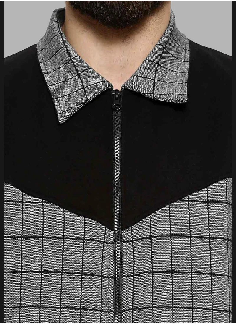 Campus Sutra Men's Checked TextuRegular Fit Cotton Jacket For Winter Wear