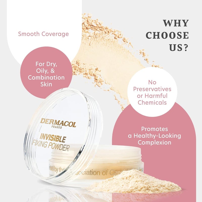 Dermacol - Invisible Fixing Face Powder, Touch-proof Translucent Setting Powder for Oily Skin & Other Skin Types, Loose Powder Makeup, Frangrance-Free Matte Powder with Powder Puff, Light, 13.5 g - Image 5