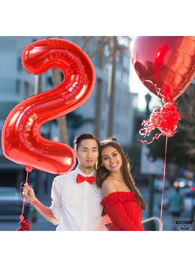 KATCHON - Big Red Number 2 Balloon 40 Inch ; 2Nd Birthday Balloons For Two Fast Birthday Decorations ; 2 Balloon Number For 2Nd Birthday Decorations For Boys ; Plim Plim Birthday Party Supplies - Image 1