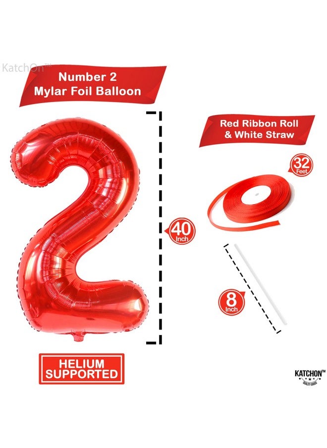 KATCHON - Big Red Number 2 Balloon 40 Inch ; 2Nd Birthday Balloons For Two Fast Birthday Decorations ; 2 Balloon Number For 2Nd Birthday Decorations For Boys ; Plim Plim Birthday Party Supplies - Image 1