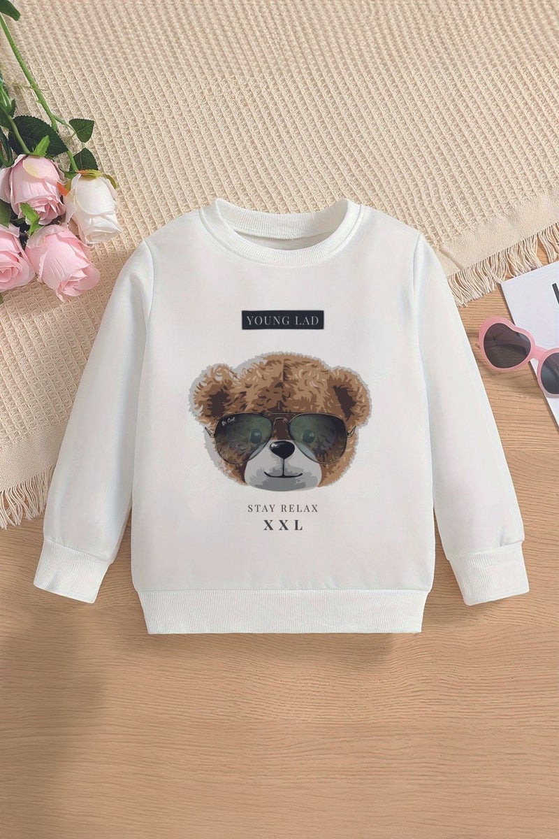 Myada Style Premium Biker Kitten Printed Oversize Hooded Kids Sweatshirt 14535  - Image 1