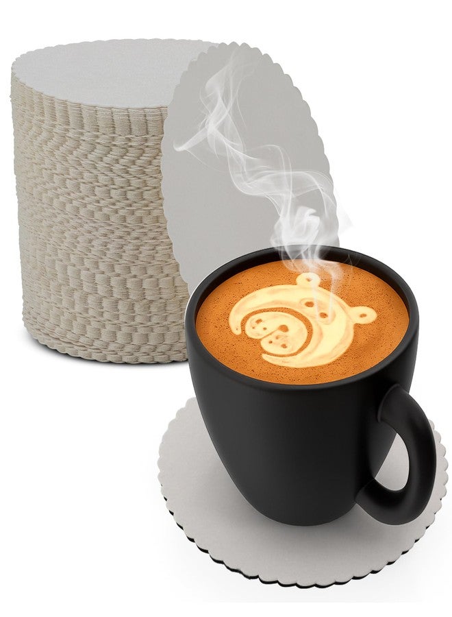 MT Products White Thin Paper Coasters 3.25" - Scalloped Edge Disposable Coasters for Drinks Protection Against Leaks and Spills - Pack of 200 - Image 1